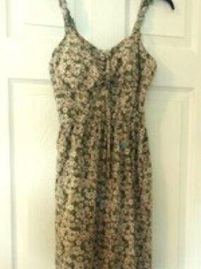 Floral Printed Sundress - green - with red, white & pink flowers ,worn once